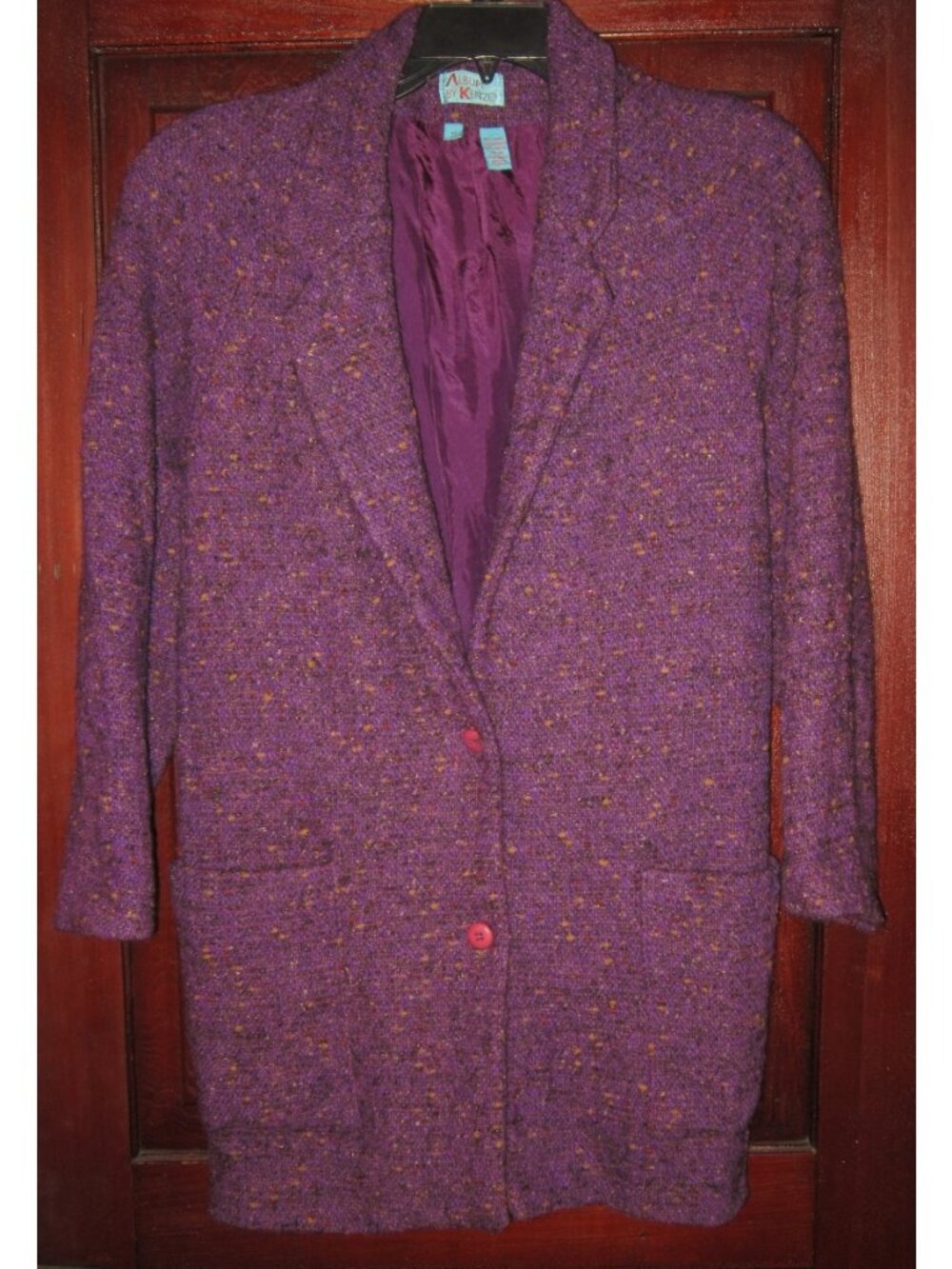 Album by Kenzo France VTG Size M Coat Jacket Tweed Wool Purple Button Pockets
